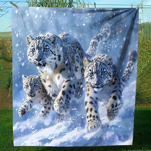 Snow leopard playing - snow,